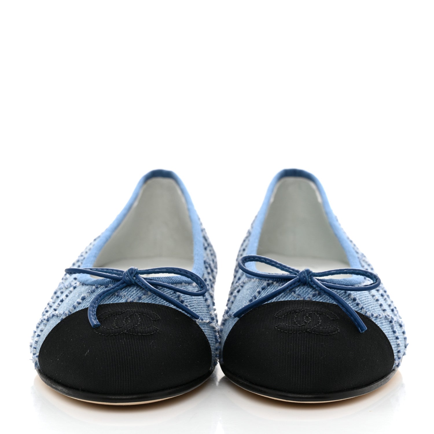 Chanel Denim Quilted Grosgrain Cap Toe Ballerina Flats Dark