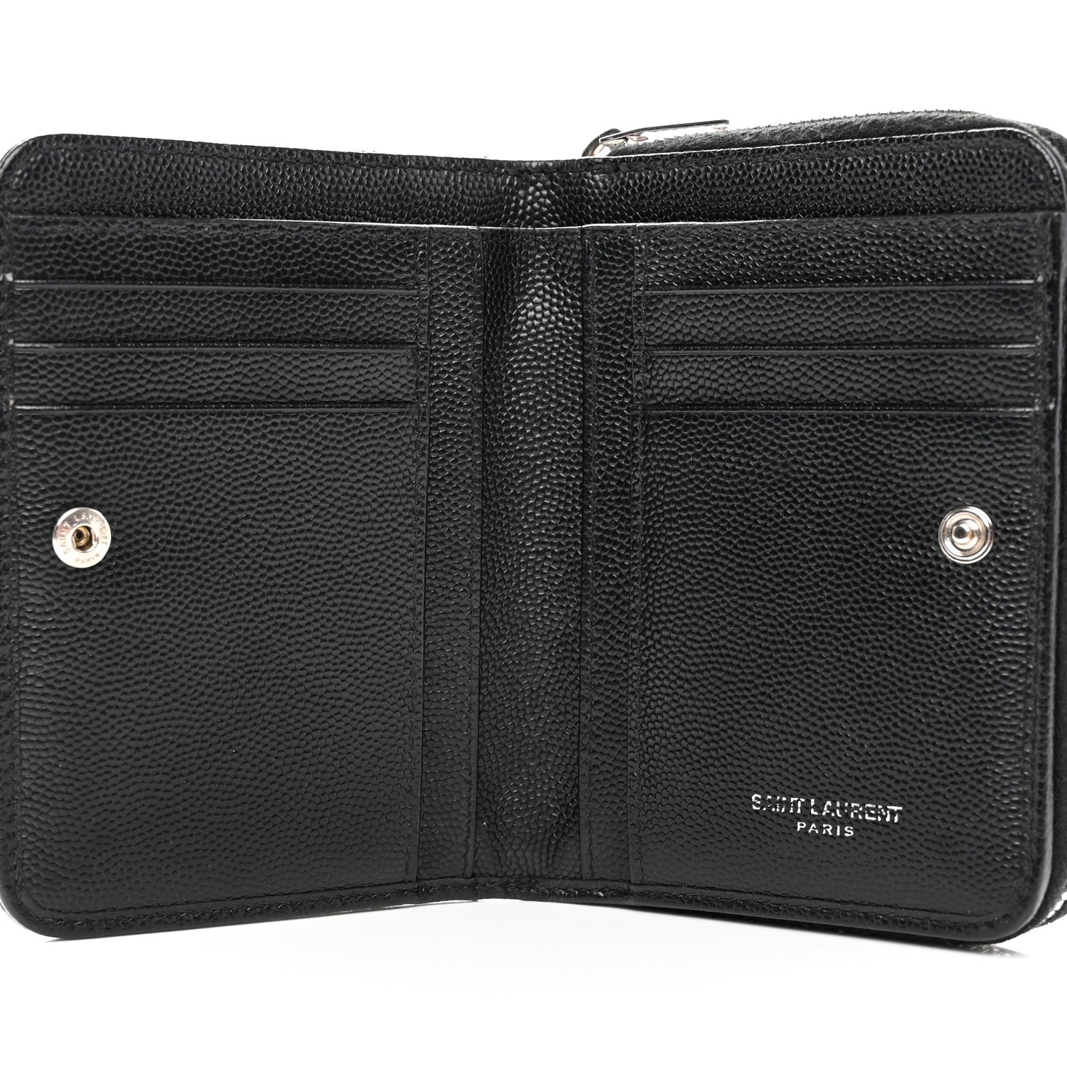 Saint Laurent Grain De Poudre Matelasse Chevron Monogram Compact Zip Around Wallet Black 6 of 10