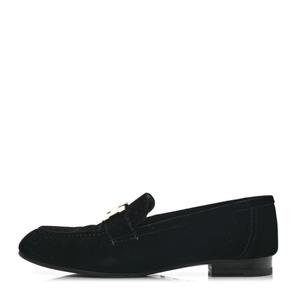 Hermes Velvet Womens Paris Loafers 37.5 Black 1 of 13