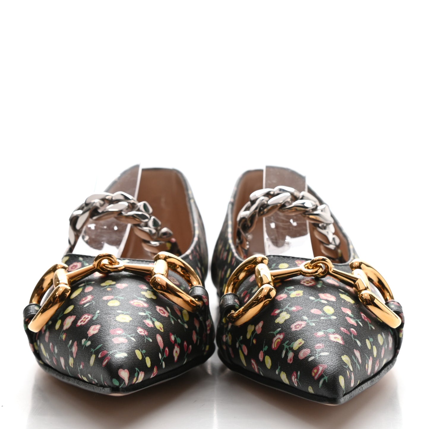 X LIBERTY OF LONDON Nappa Infinity Holly Deva Horsebit Chain Embellished Flats 37 Black Peach