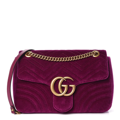 Gucci Velvet Matelasse Medium GG Marmont Shoulder Bag Fuchsia Violet Cyclamen 1 of 9