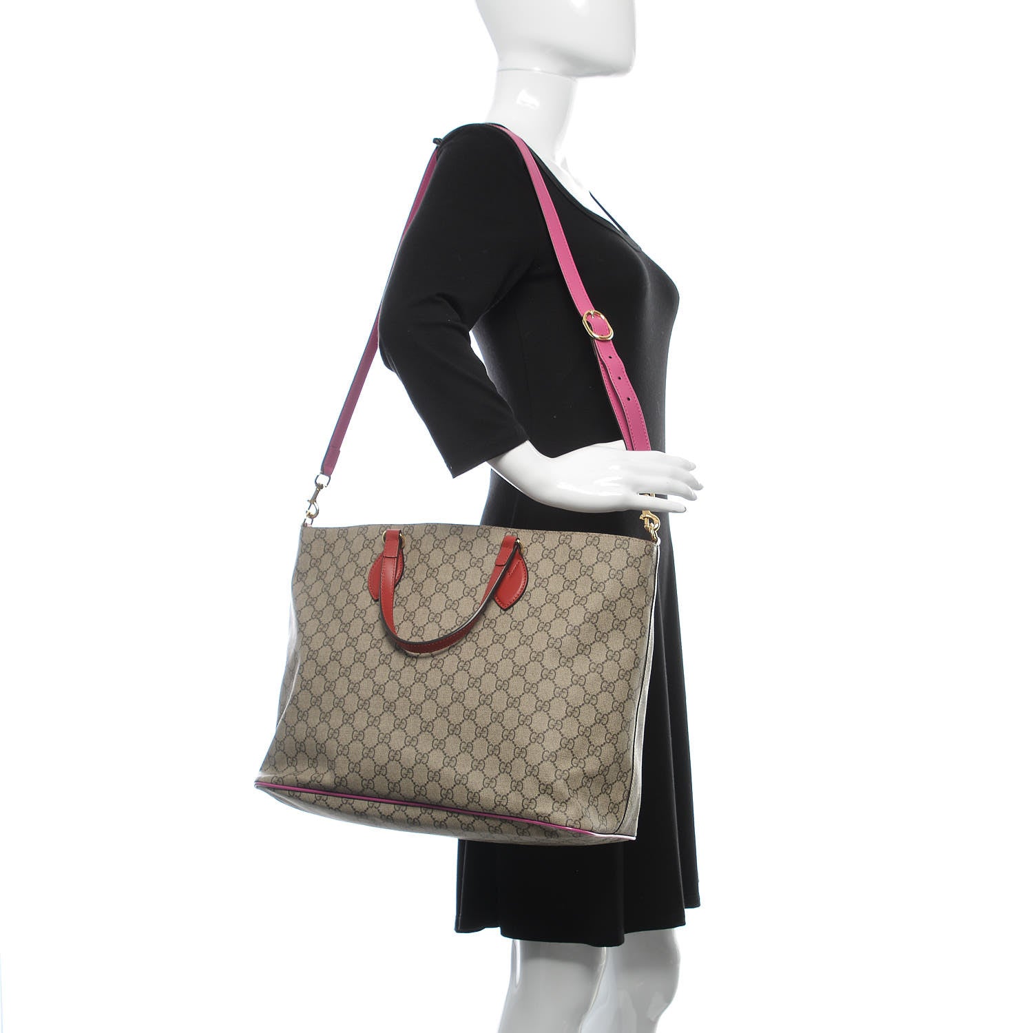 Gucci Soft GG Supreme Monogram Medium Crossbody Tote Beige Hibiscus Red New Rosette 2 of 9