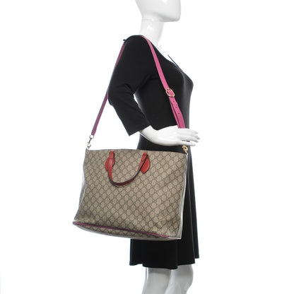 Gucci Soft GG Supreme Monogram Medium Crossbody Tote Beige Hibiscus Red New Rosette 2 of 9