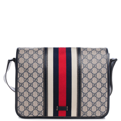 Gucci GG Plus Monogram Vintage Web Flap Messenger Bag Beige Navy Blue 1 of 8