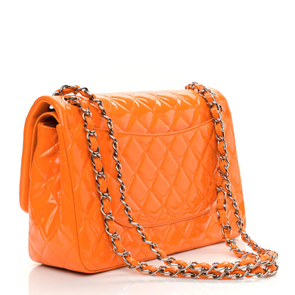 Chanel Patent Quilted Jumbo Double Flap Orange 3 of 9