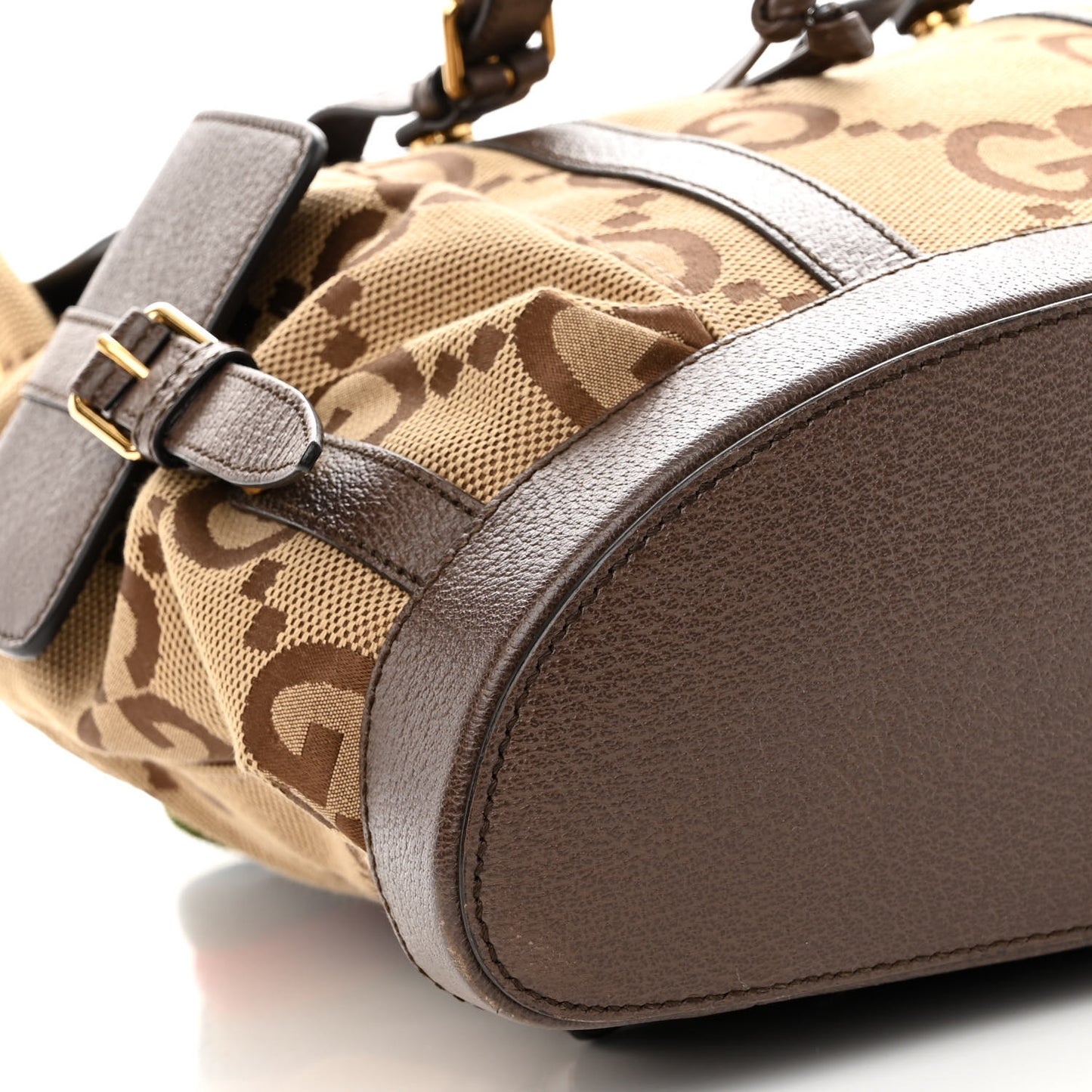 Monogram Jumbo GG Textured Dollar Calfskin Web Double Buckle Backpack Camel Ebony New Acero