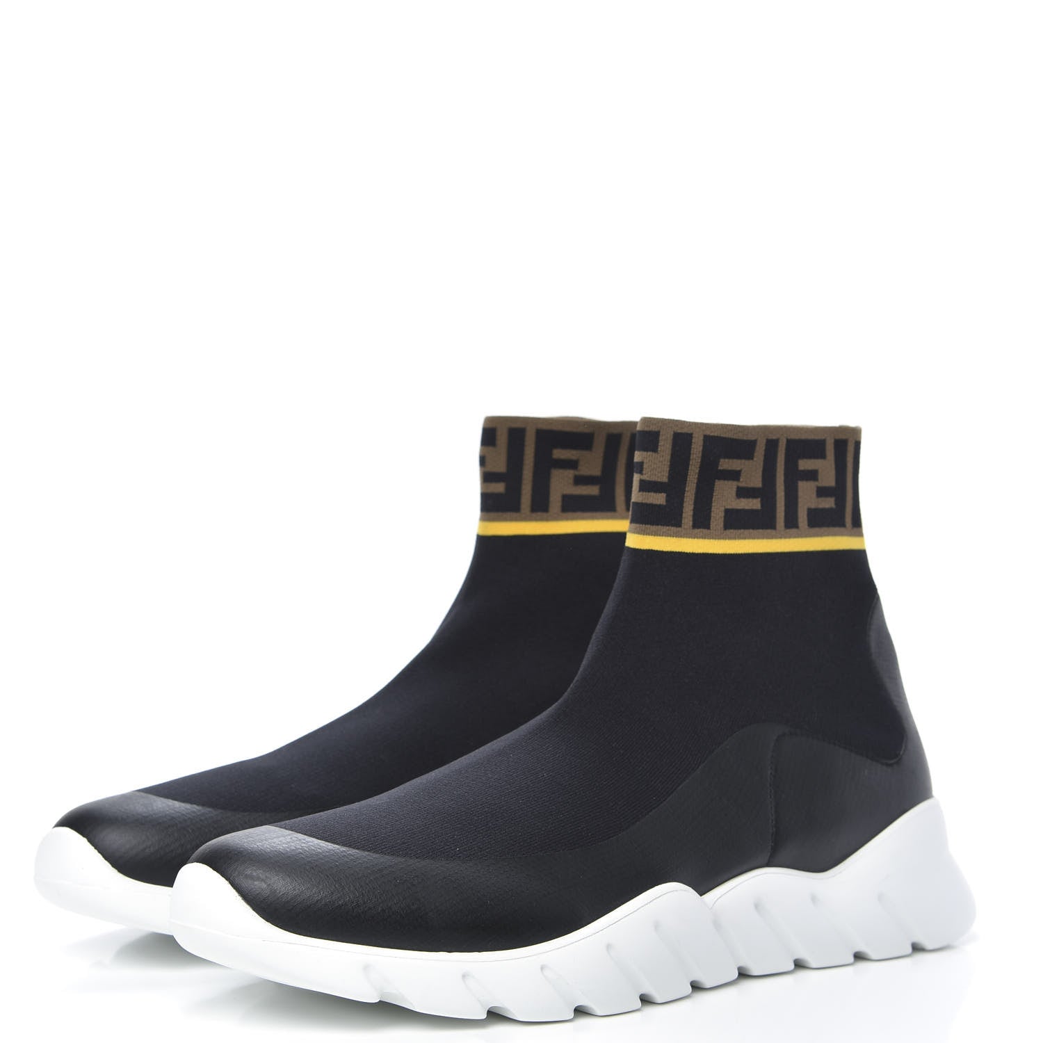 Fendi Jersey FF Mania Mens High Top Sock Sneakers 11 Black Tobacco Yema 3 of 7