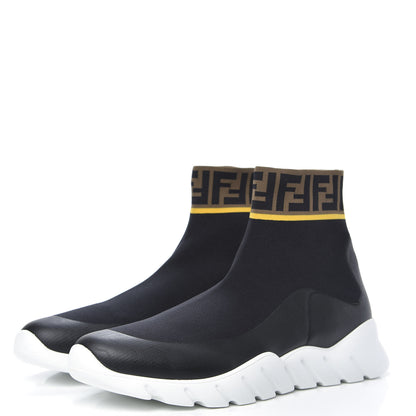 Fendi Jersey FF Mania Mens High Top Sock Sneakers 11 Black Tobacco Yema 3 of 7