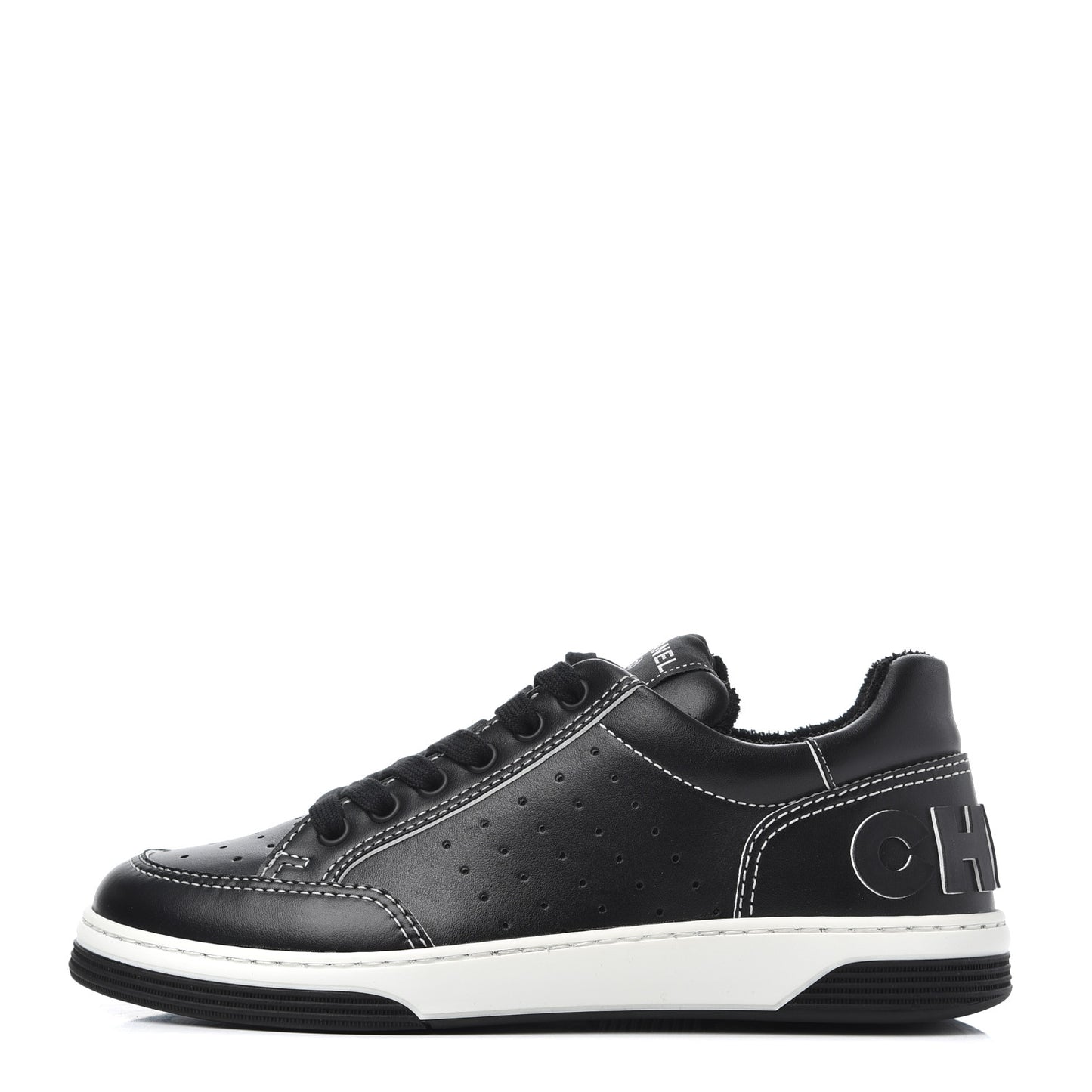 Calfskin Womens Logo Sneakers 37.5 Black White