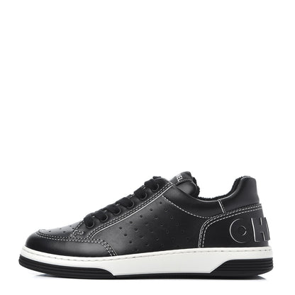 Chanel Calfskin Womens Logo Sneakers 37.5 Black White 1 of 9