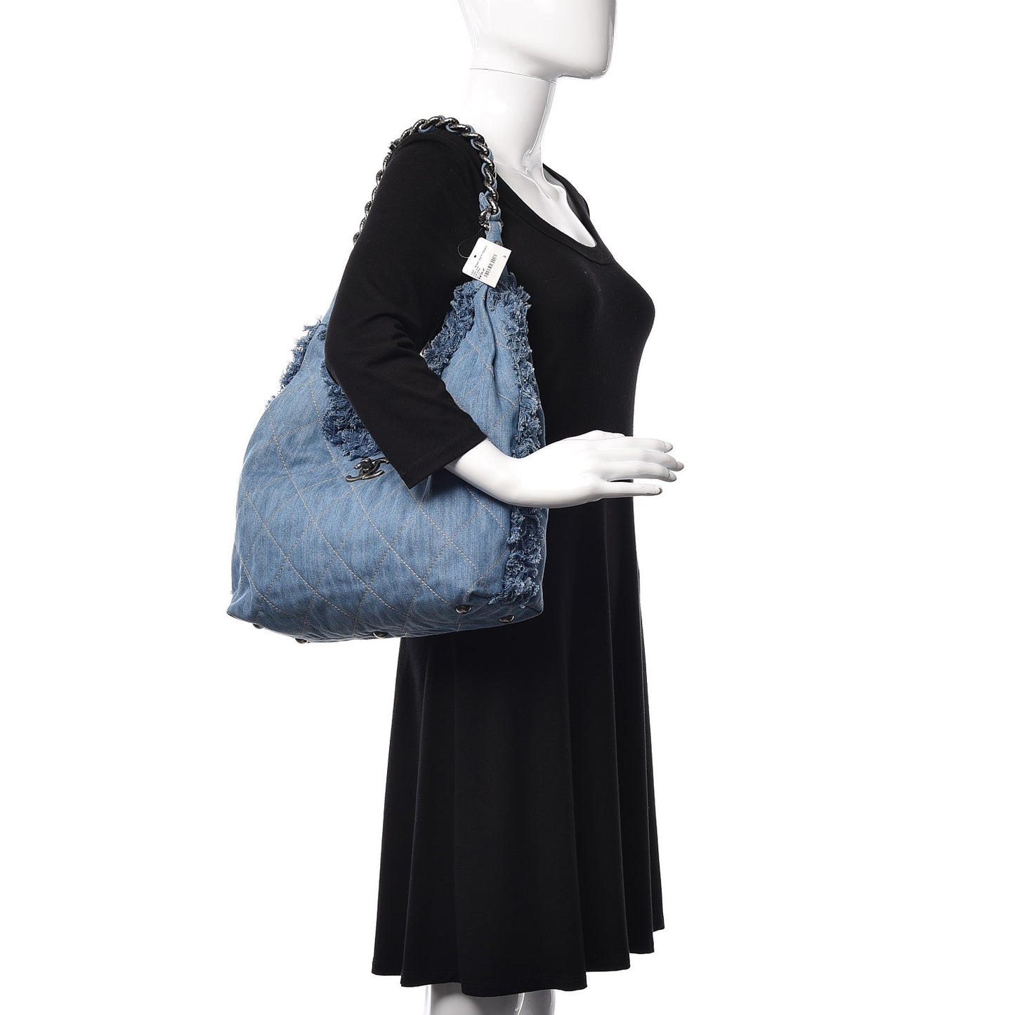 Denim Quilted Chain Hobo Light Blue