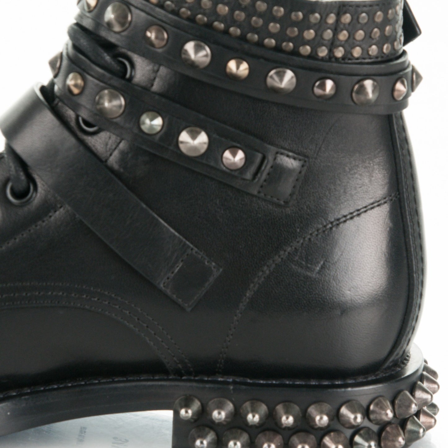 Smooth Calfskin Studded Ankle Ranger Boots 34.5 Black