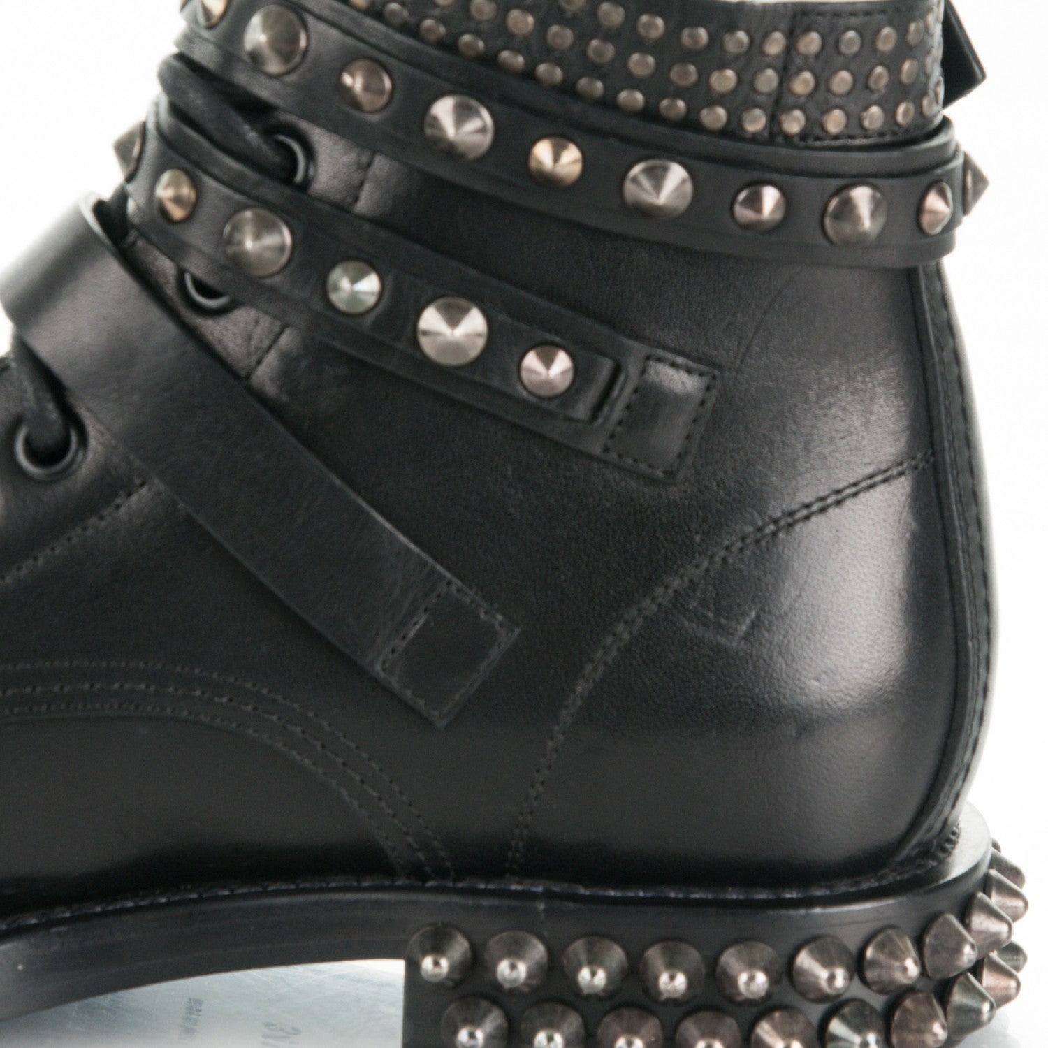 Saint Laurent Smooth Calfskin Studded Ankle Ranger Boots 34.5 Black 8 of 10