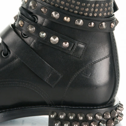 Saint Laurent Smooth Calfskin Studded Ankle Ranger Boots 34.5 Black 8 of 10