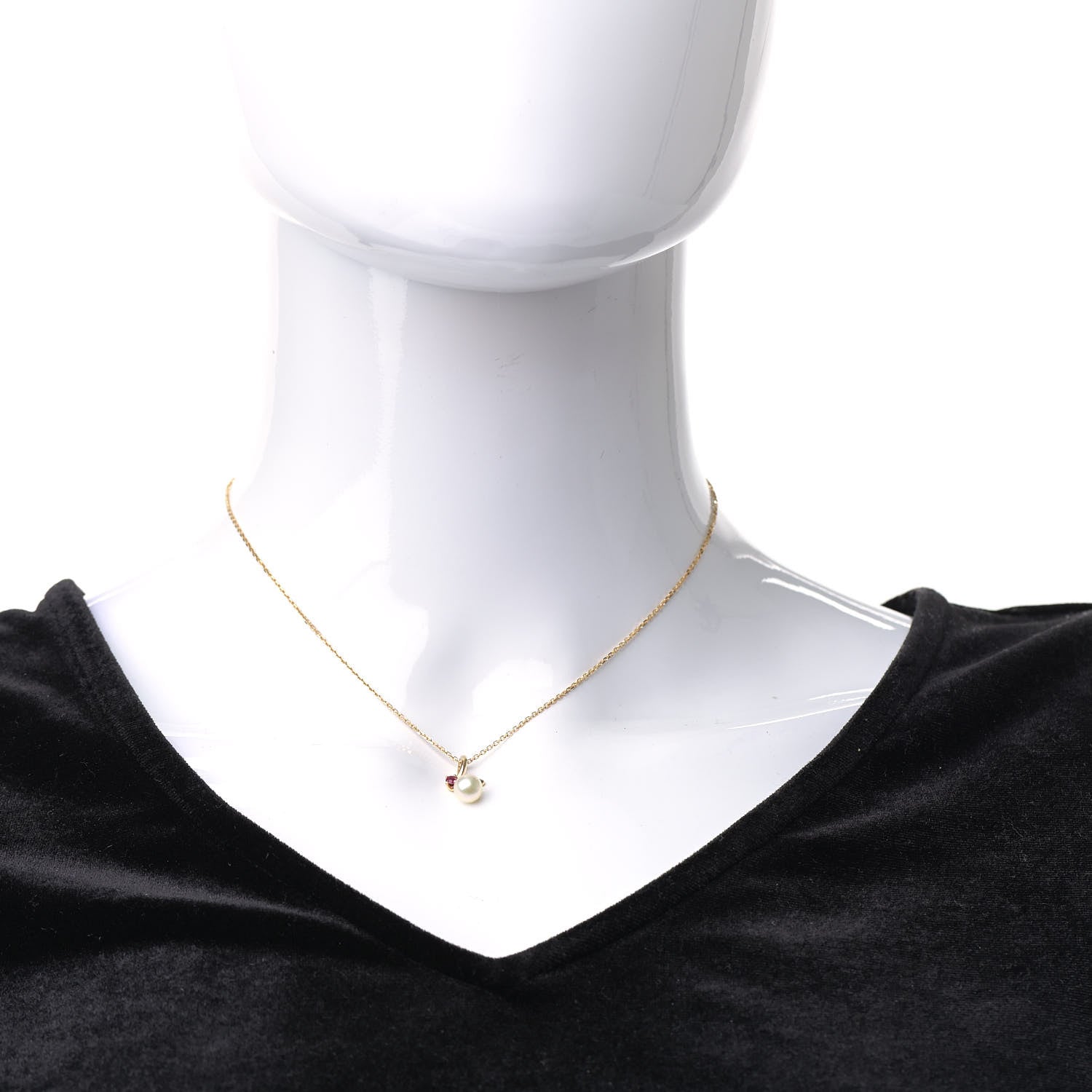 Mikimoto 18K Yellow Gold Ruby Akoya Pearl 6mm Drop Pendant Necklace 2 of 5