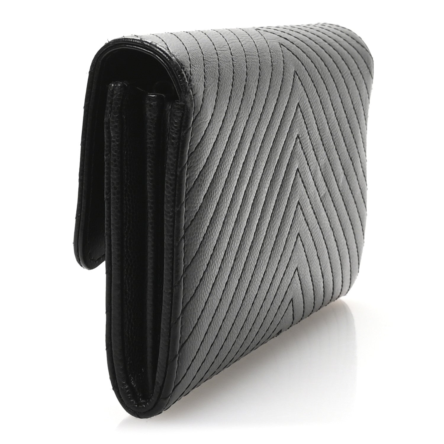 Chanel Caviar Chevron Quilted Large Flap Wallet Black 3 of 9