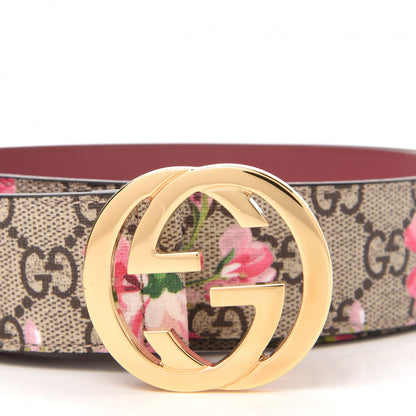 Gucci GG Supreme Monogram Blooms Moon Calfskin Interlocking G 37mm Belt 100 40 Beige Ebony Multicolor Dry Rose 6 of 7