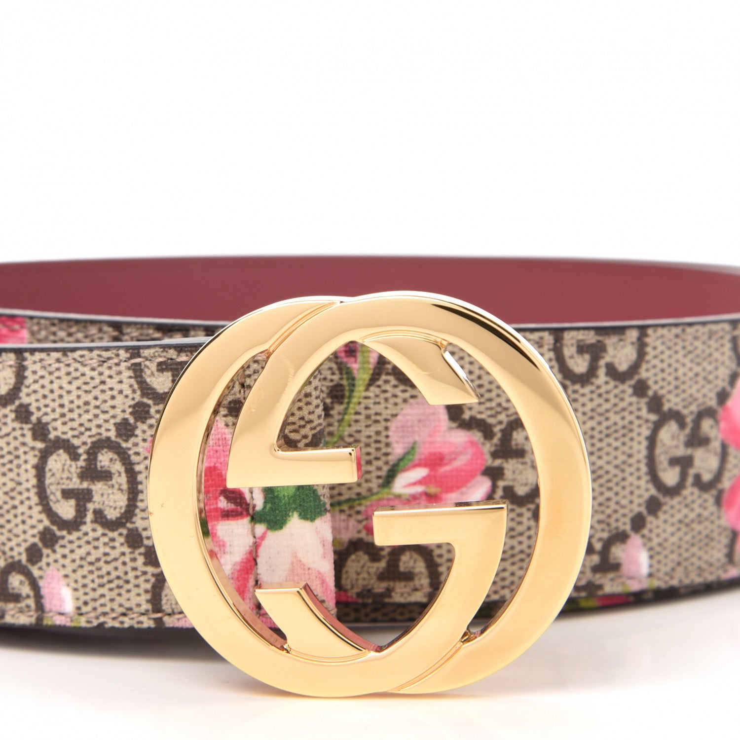 Gucci GG Supreme Monogram Blooms Moon Calfskin Interlocking G 37mm Belt 100 40 Beige Ebony Multicolor Dry Rose 6 of 7