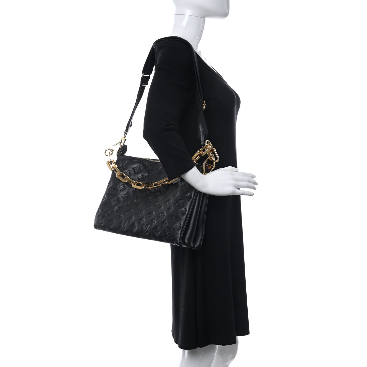 Lambskin Embossed Monogram Coussin MM Black