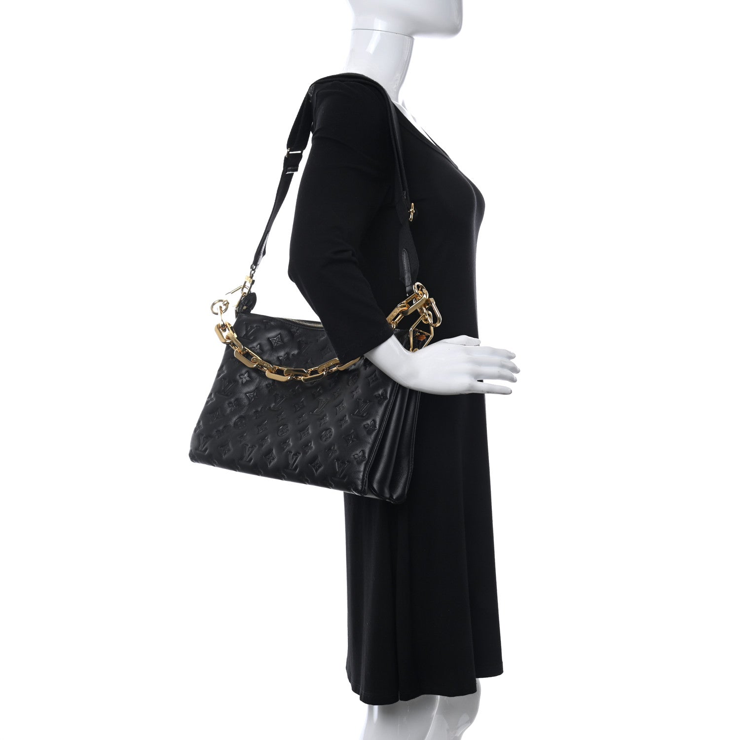 Louis Vuitton Lambskin Embossed Monogram Coussin MM Black 3 of 9