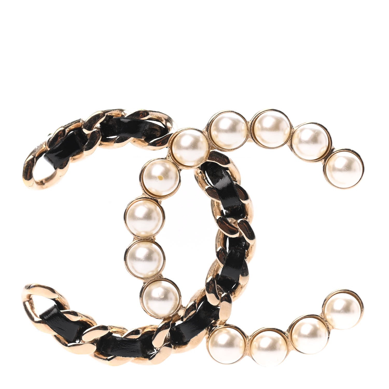 Chanel Lambskin Pearl CC Chain Brooch Black Gold 1 of 4