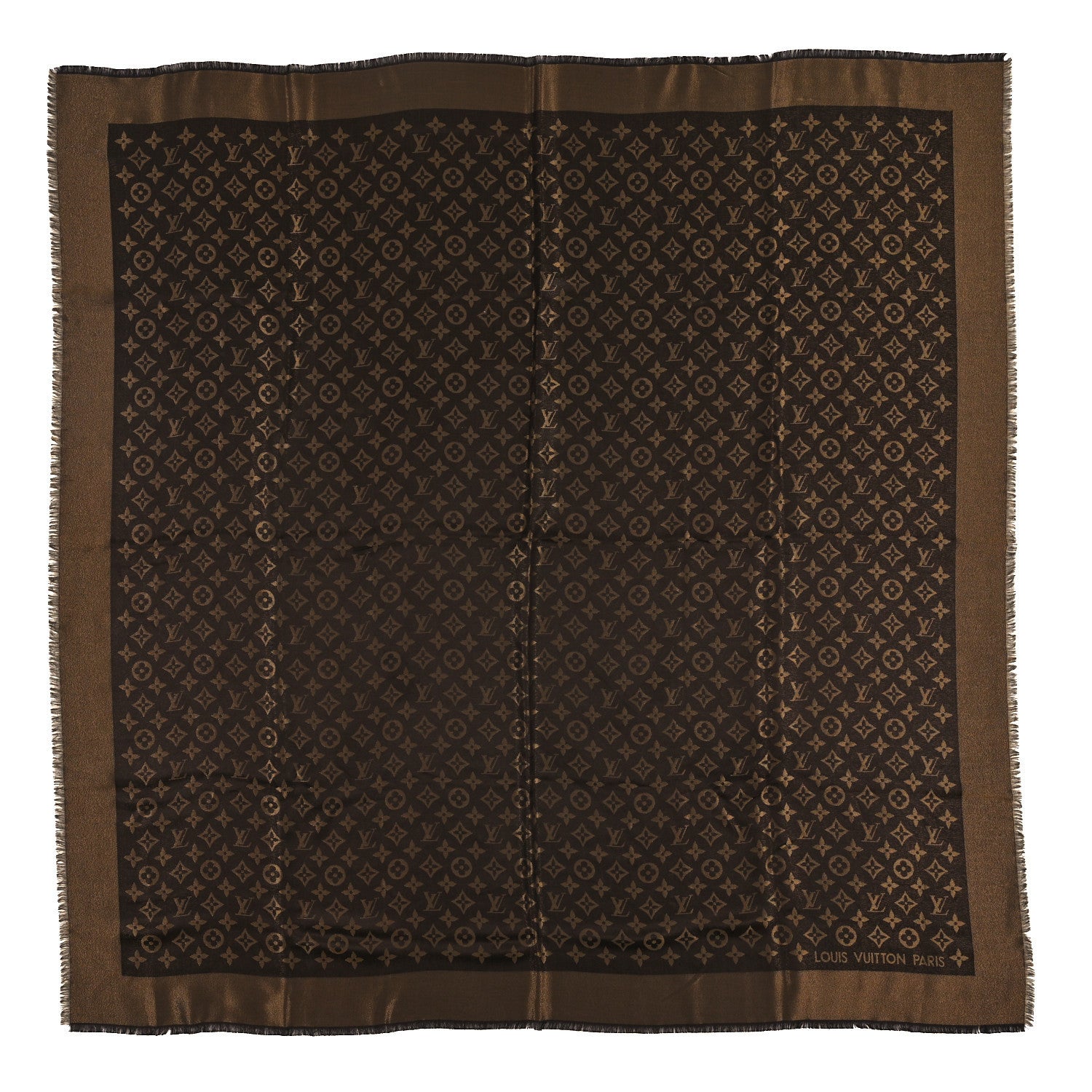 Louis Vuitton Silk Lurex Wool Monogram Shine Shawl Brown 1 of 3