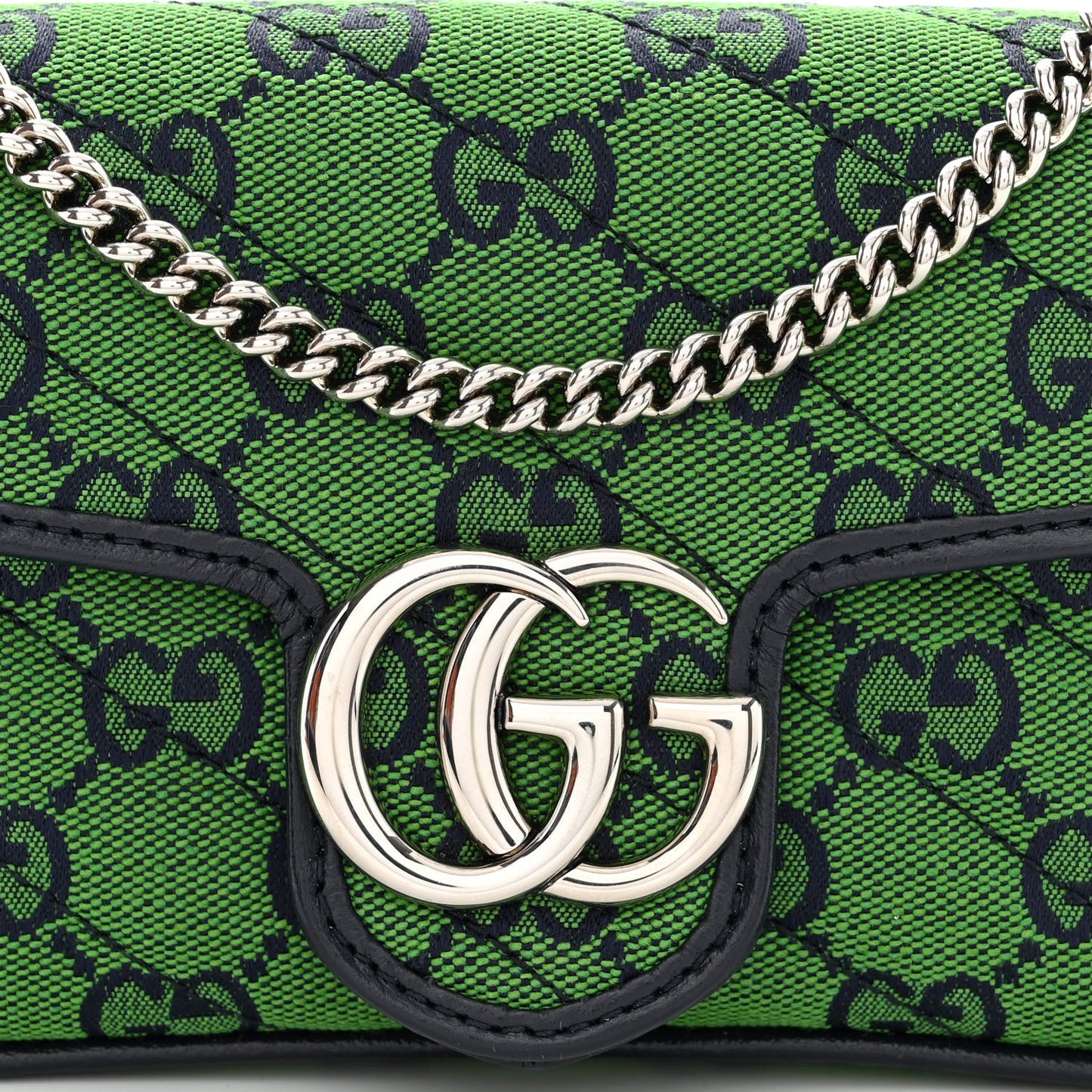 Monogram Multicolor Matelasse Diagonal Super Mini GG Marmont Shoulder Bag Green Blue
