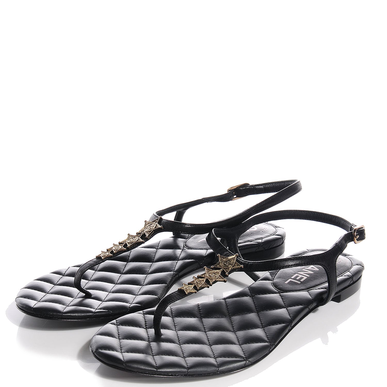 Chanel Calfskin Paris Dallas Quilted Star CC Thong Sandals Black 39.5 4 of 8