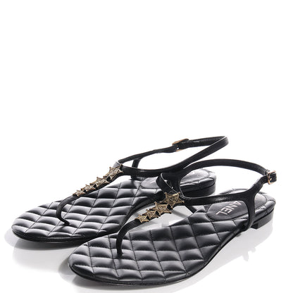 Chanel Calfskin Paris Dallas Quilted Star CC Thong Sandals Black 39.5 4 of 8