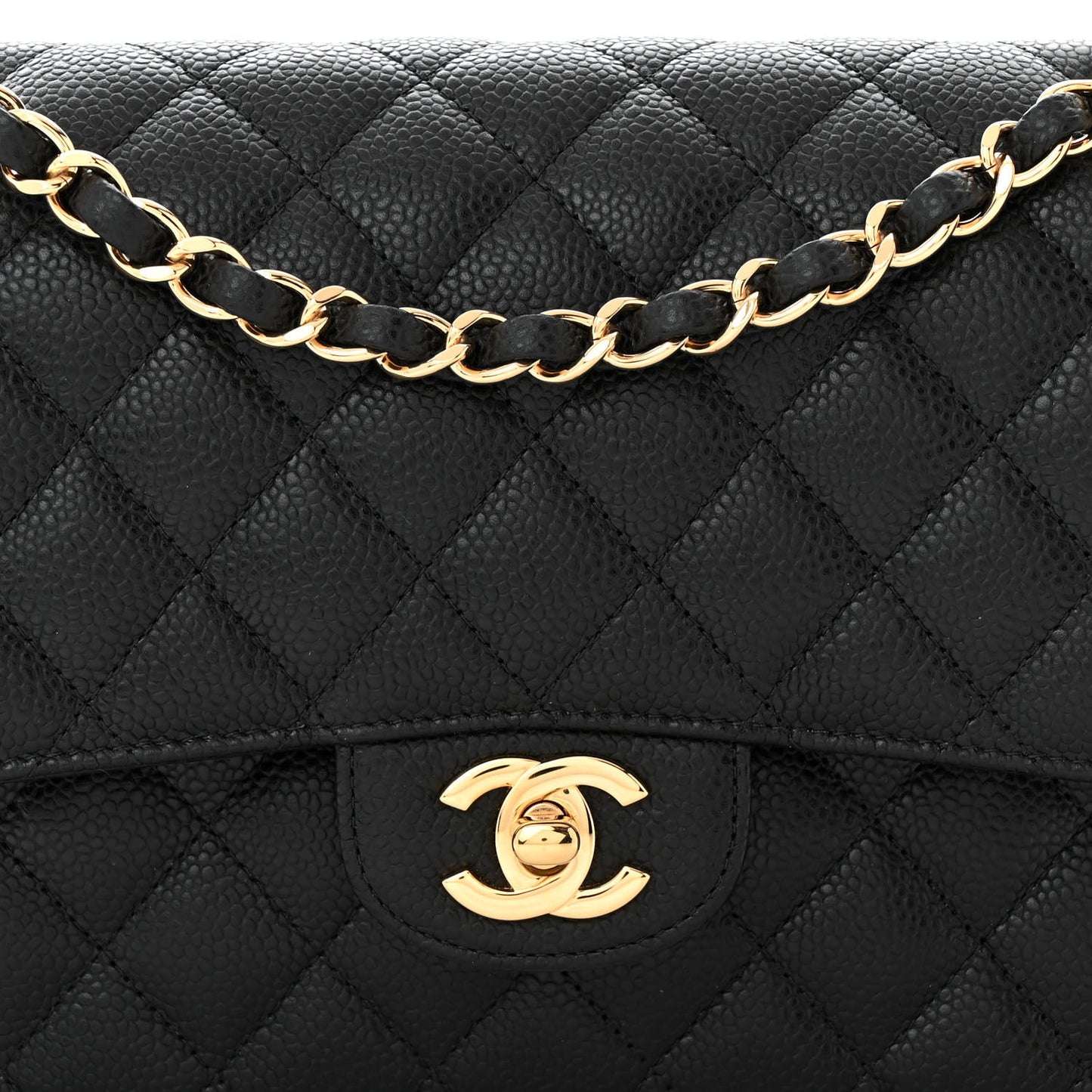 Caviar Quilted Medium Double Flap Black
