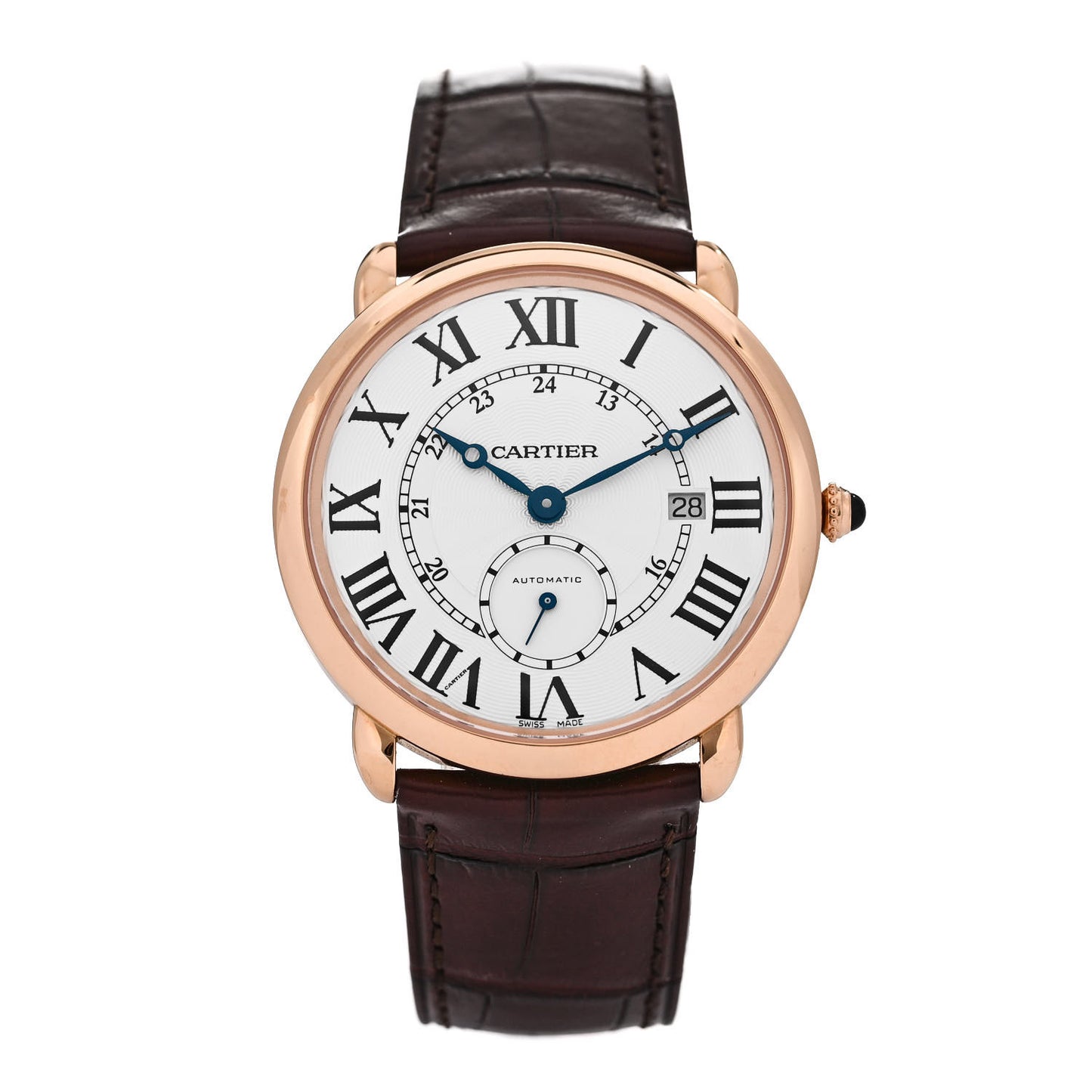 18K Pink Gold Alligator 40mm Ronde Louis Automatic Watch Brown