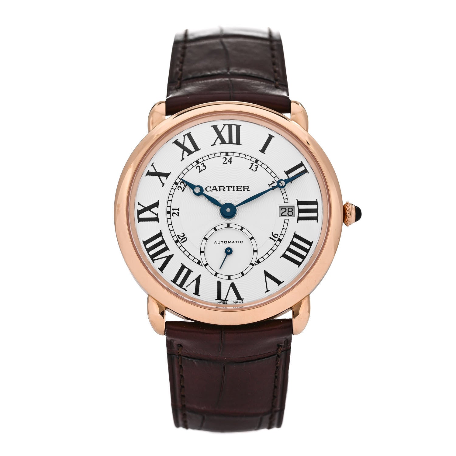 Cartier 18K Pink Gold Alligator 40mm Ronde Louis Automatic Watch Brown 1 of 5