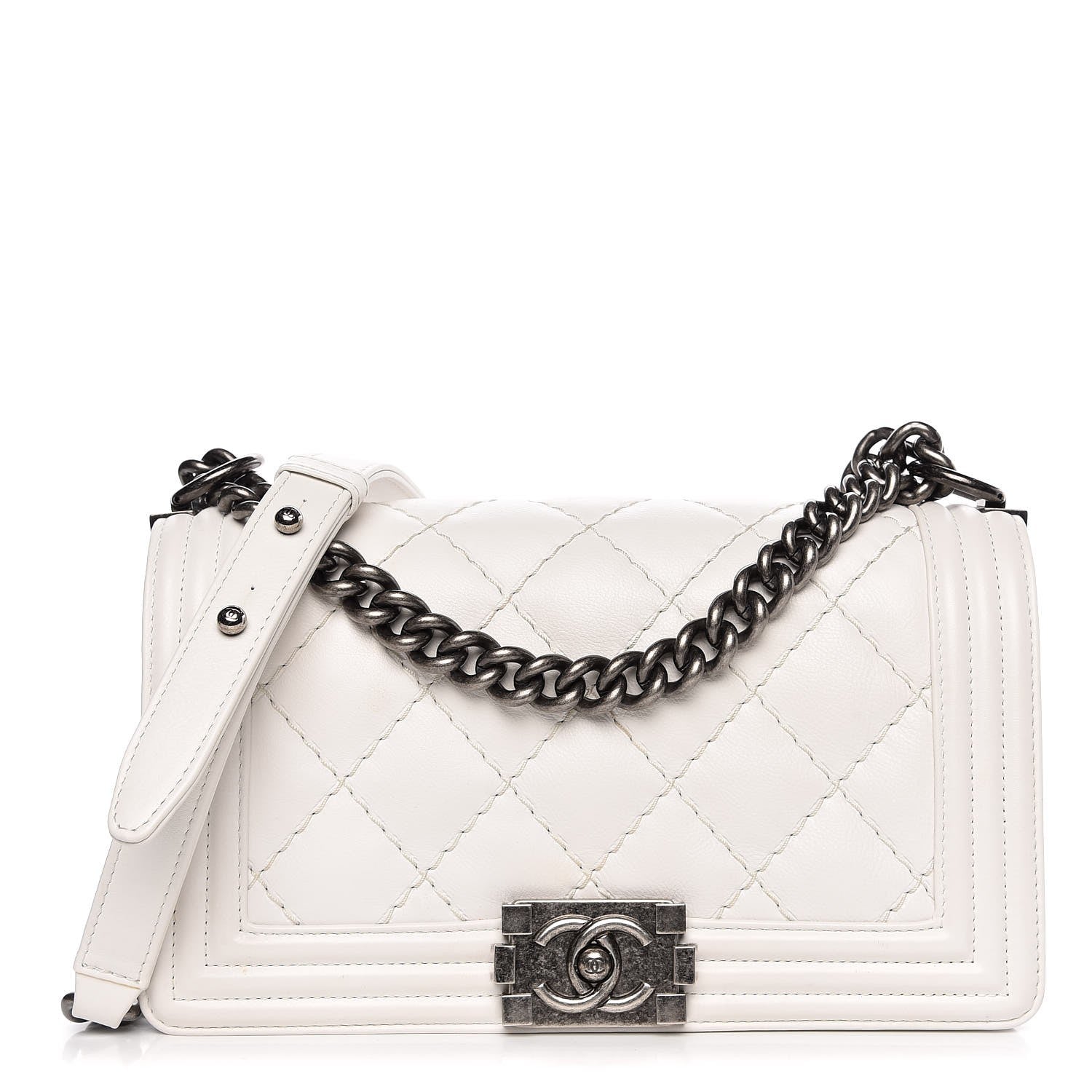 Chanel Calfskin Double Stitch Medium Boy Flap White 1 of 10