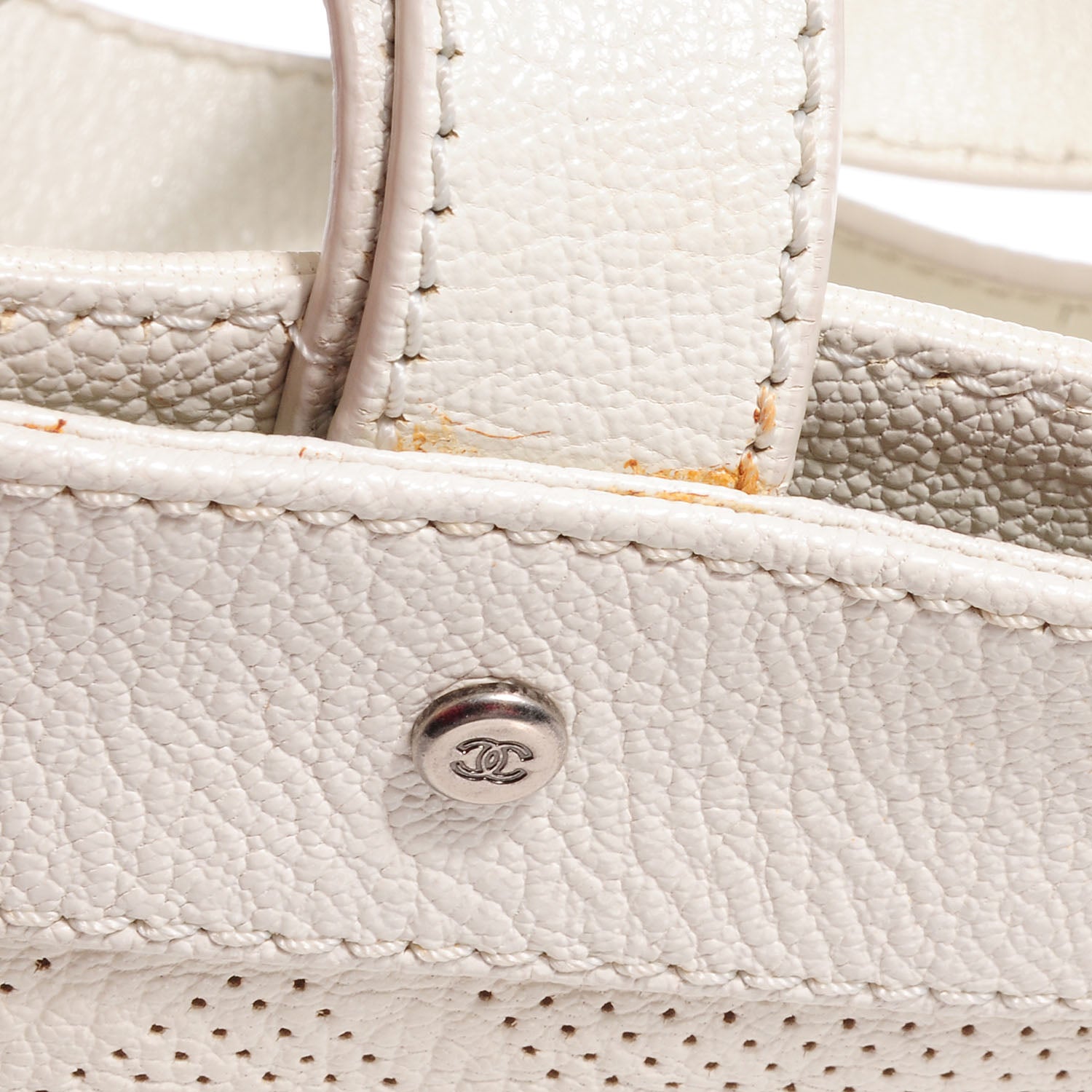 Chanel Leather Perforated CC Small Tote White 9 of 9