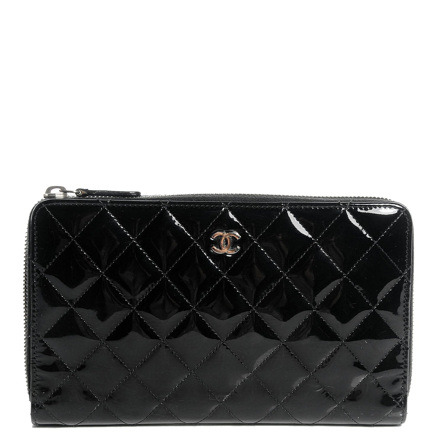 Chanel Patent Quilted Large Zip Around Organizer Wallet Black 1 of 9