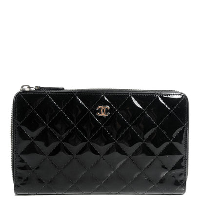 Chanel Patent Quilted Large Zip Around Organizer Wallet Black 1 of 9