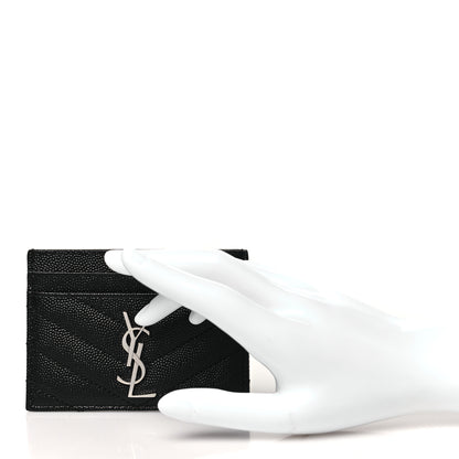 Saint Laurent Grain De Poudre Matelasse Chevron Credit Card Case Black 2 of 6