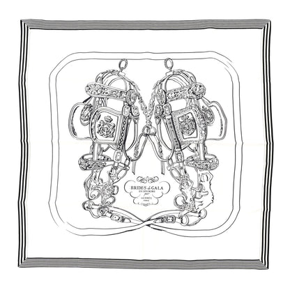 Hermes Silk Brides De Gala Brode Scarf 90 White Black 1 of 3