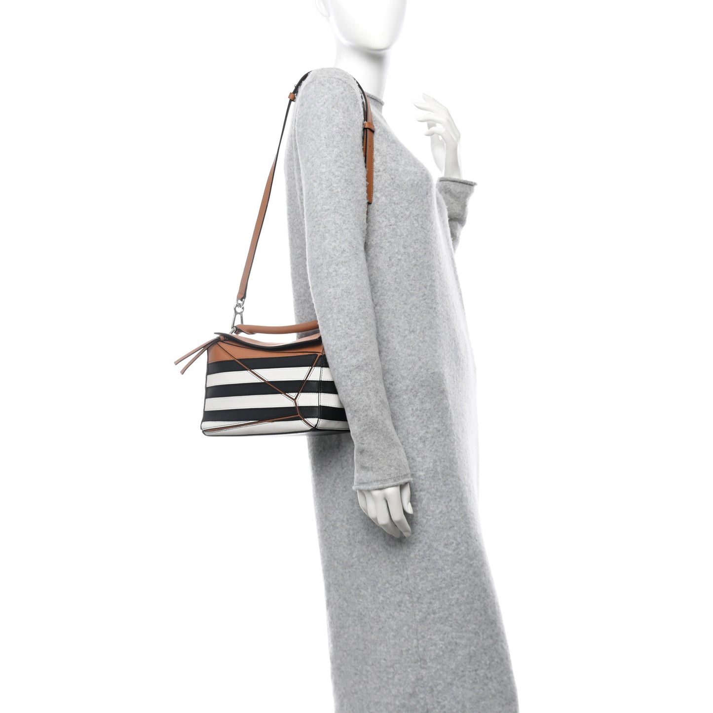 Calfskin Marine Stripe Small Puzzle Bag Tan