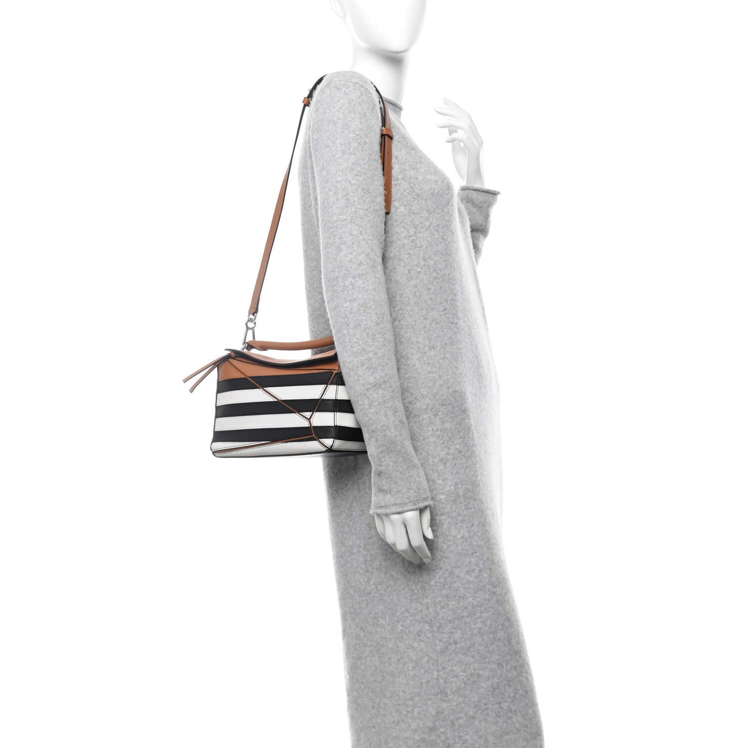 Loewe Calfskin Marine Stripe Small Puzzle Bag Tan 2 of 10