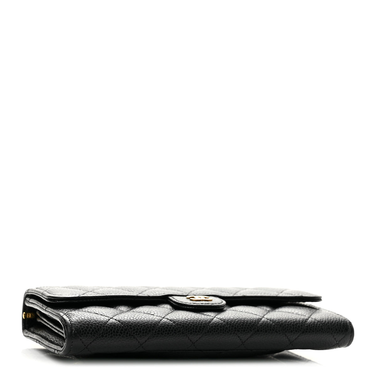 Caviar Quilted Large Gusset Flap Wallet Black