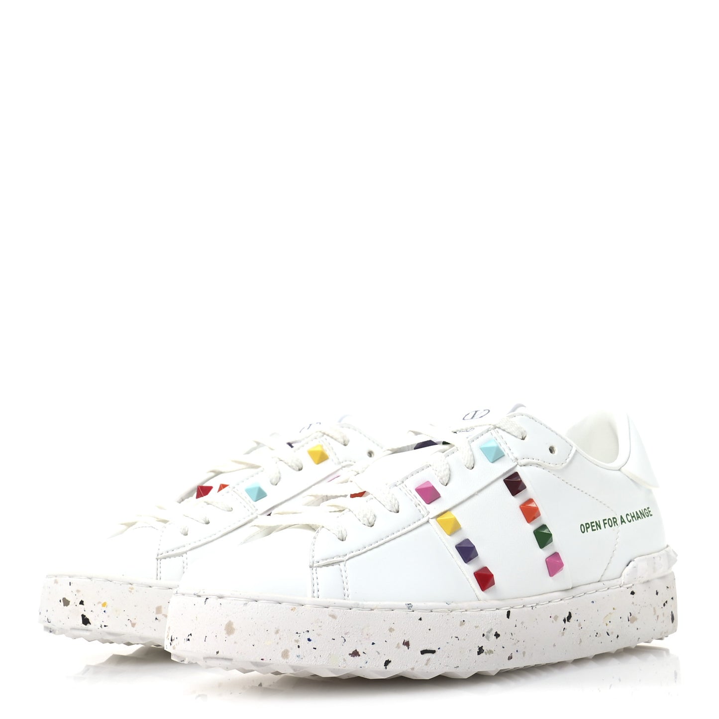 Vegan Leather Womens Rockstud Open for a Change Sneakers 37.5 White Multicolor