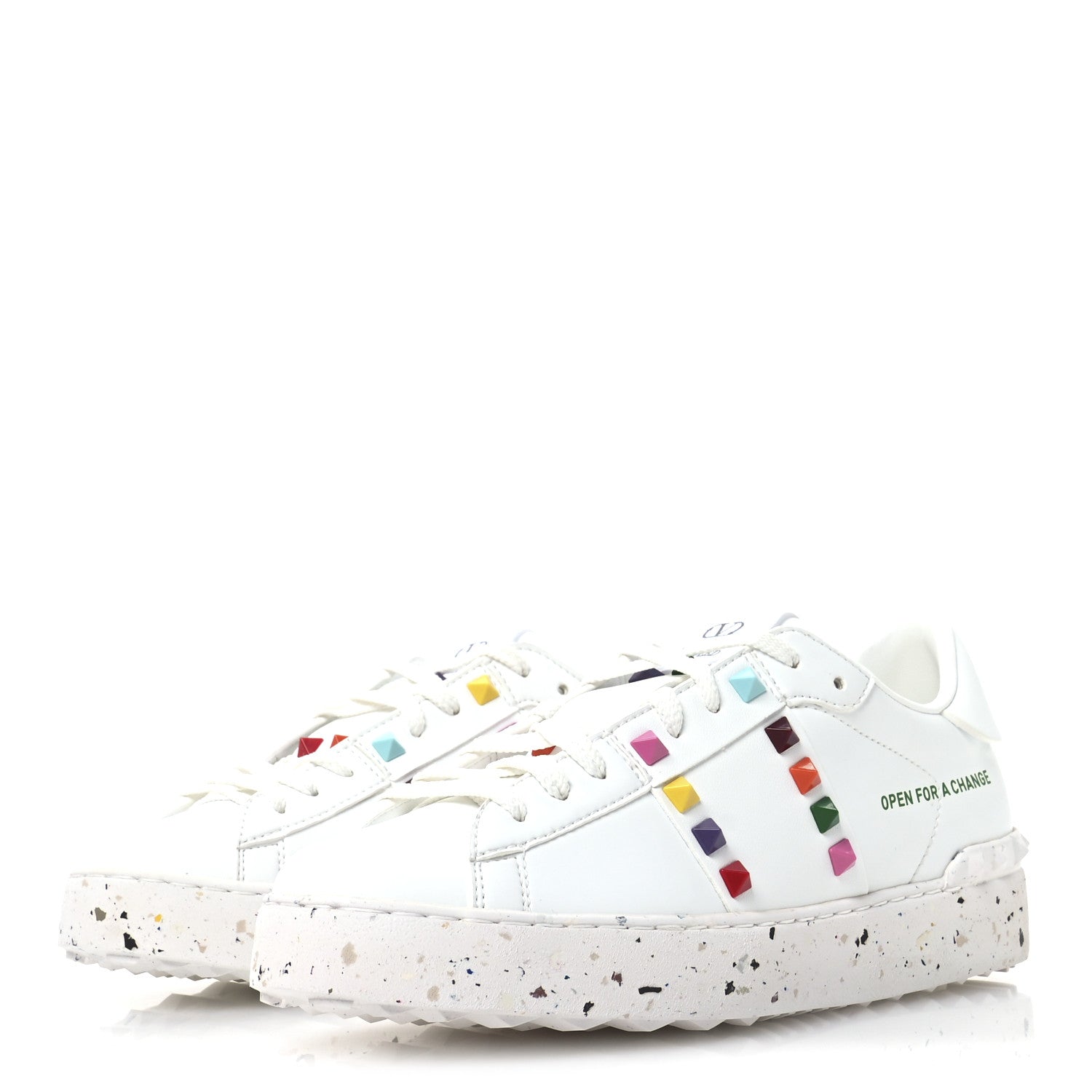 Valentino Garavani Vegan Leather Womens Rockstud Open for a Change Sneakers 37.5 White Multicolor 4 of 9