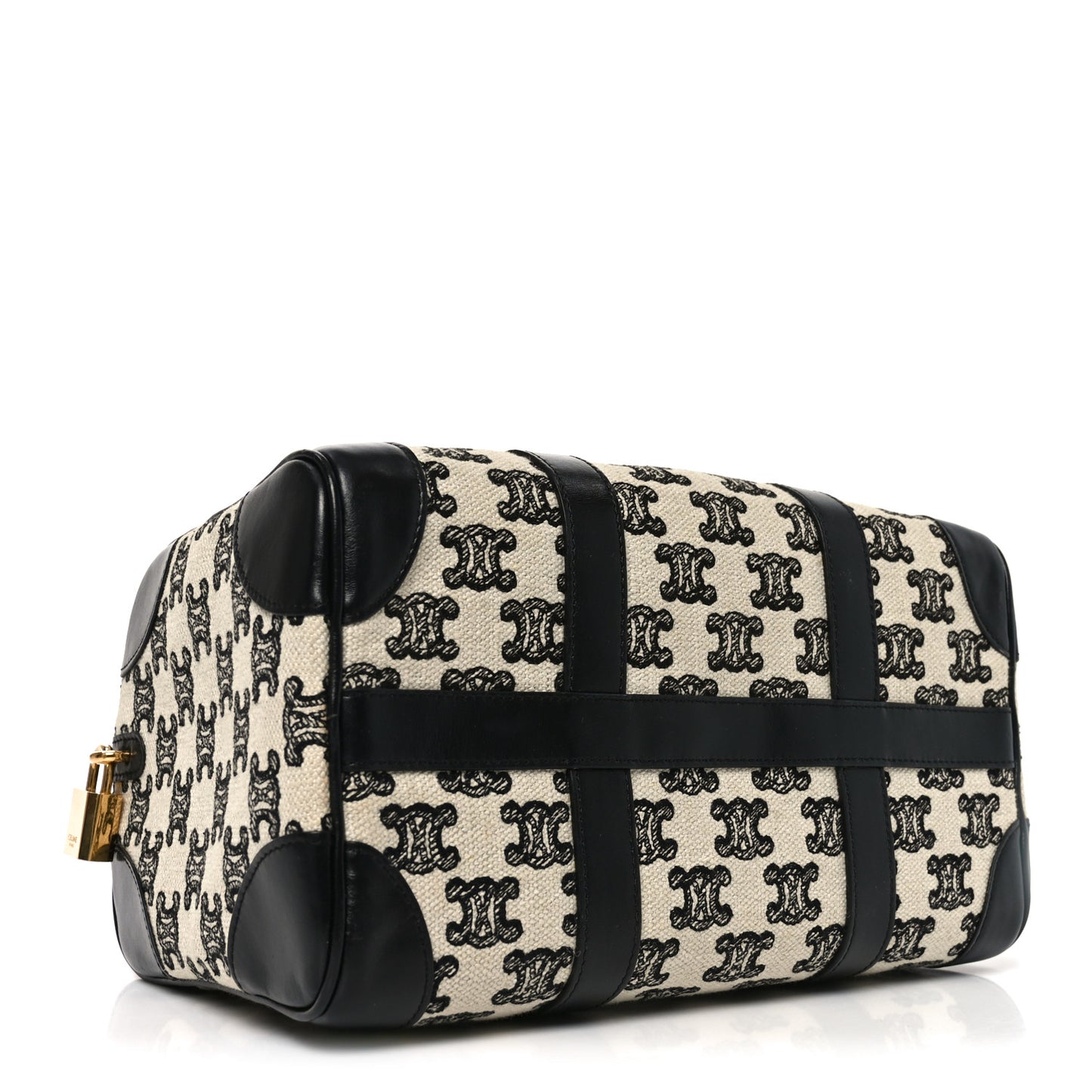 Canvas Calfskin Triomphe Embroidered Boston Bag Black