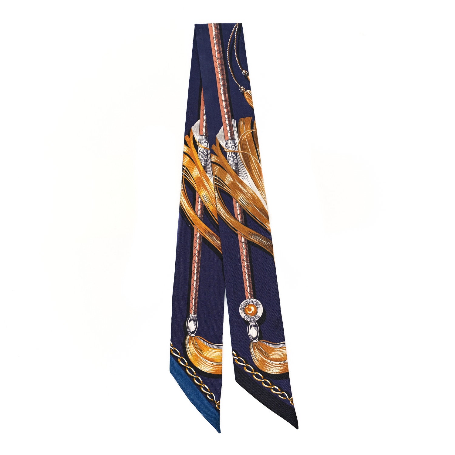 Hermes Silk Cavalcades Twilly Marine Gold Gris 2 of 4