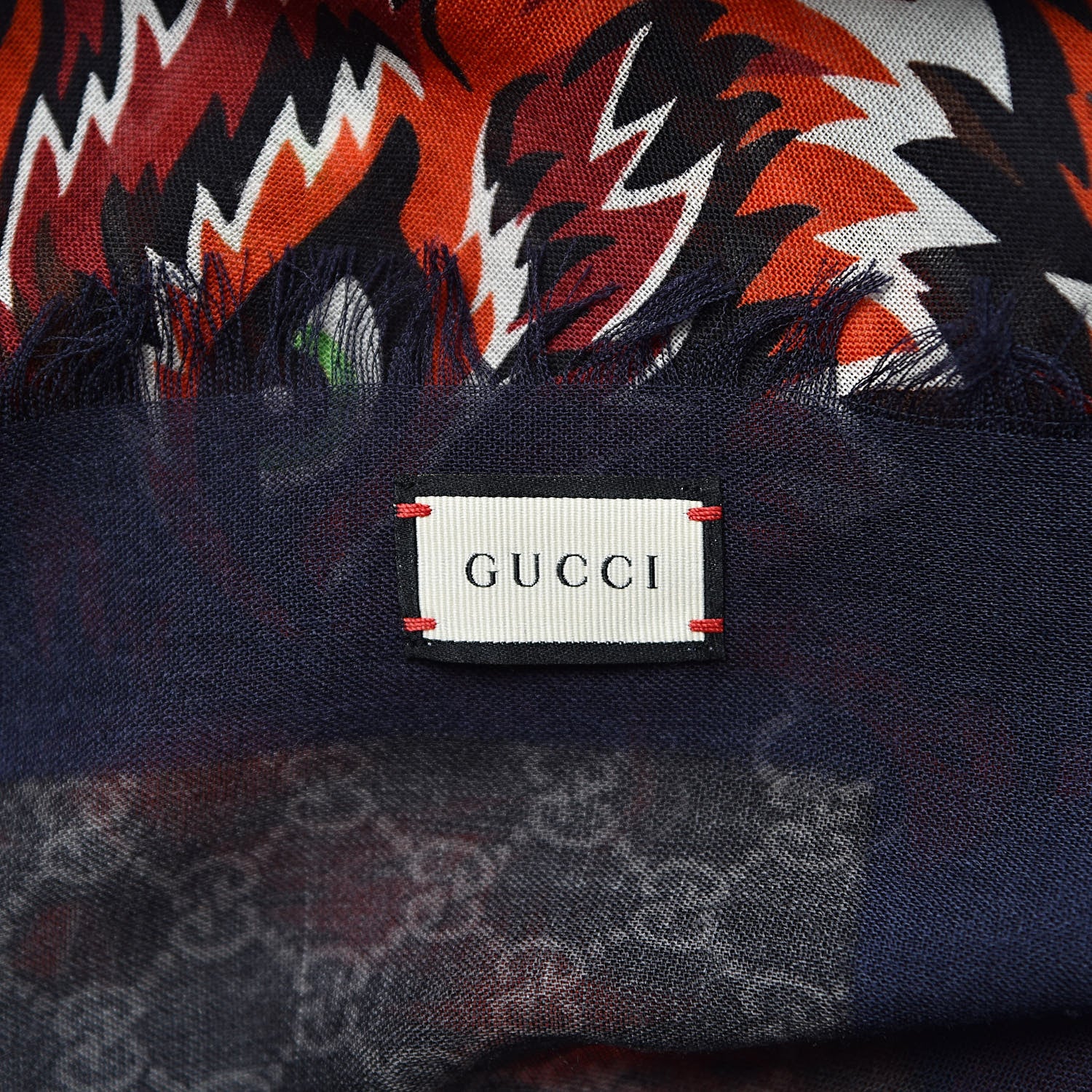 Gucci Wool Monogram Wolf Web Scarf Blue Red 4 of 5