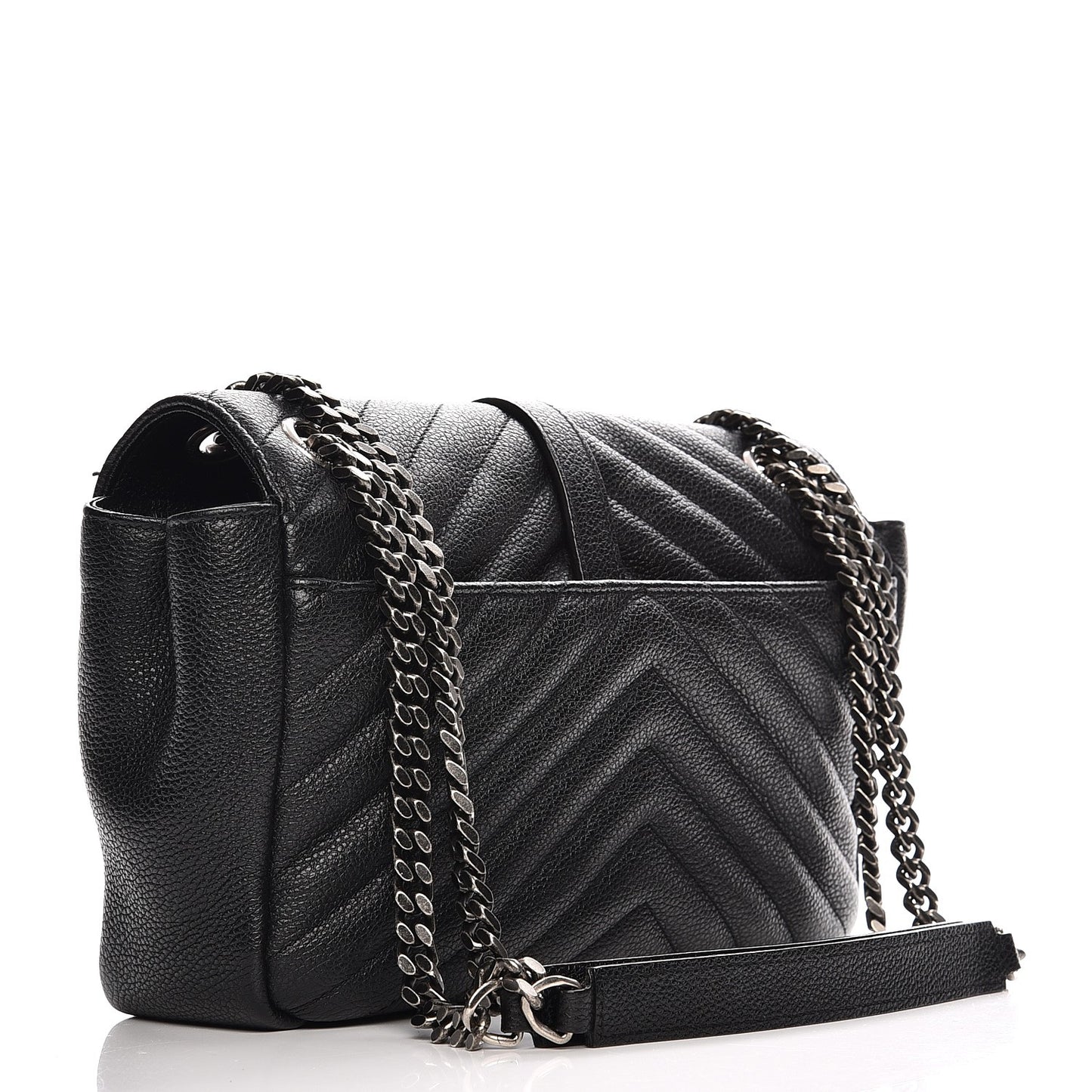 Grained Calfskin Matelasse Chevron Medium Monogram Chain Bag Black