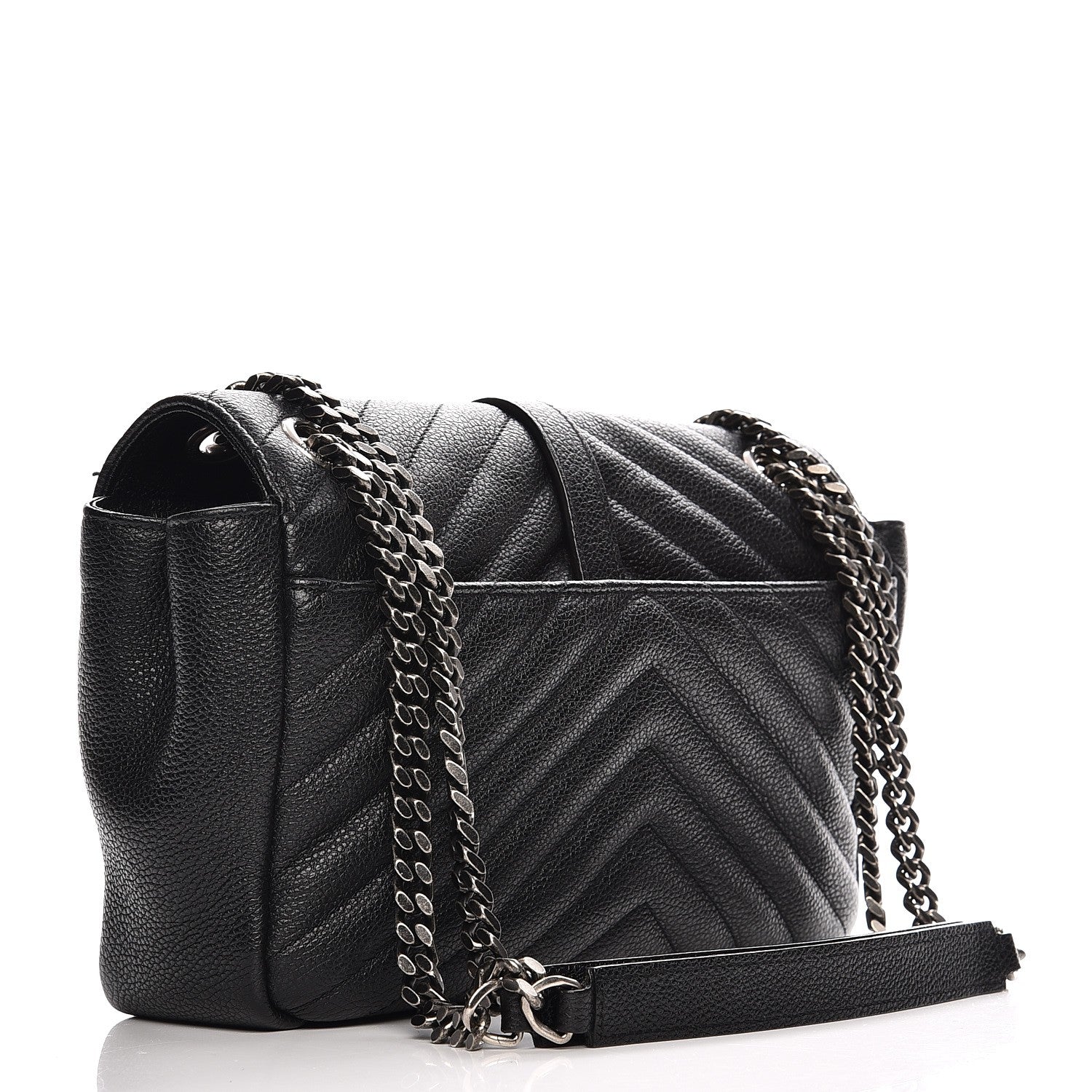 Saint Laurent Grained Calfskin Matelasse Chevron Medium Monogram Chain Bag Black 3 of 9