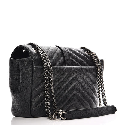 Saint Laurent Grained Calfskin Matelasse Chevron Medium Monogram Chain Bag Black 3 of 9