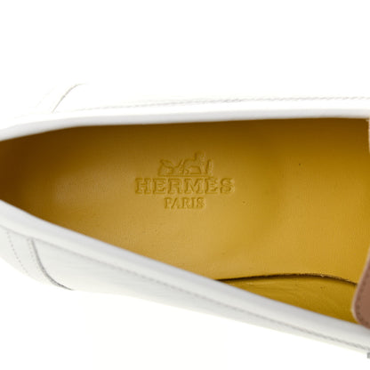 Hermes Calfskin Womens Paris Loafers 37 White Bois De Santal 6 of 8